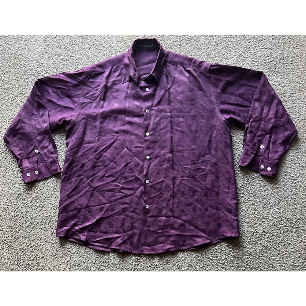 Jhane Barnes Shirt Men's L Long Sleeve Button Up Snap Collar Silk Cube Design